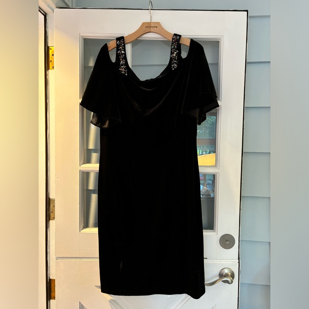 Alex evenings size 16 velvet bejeweled, cold shoulder dress
